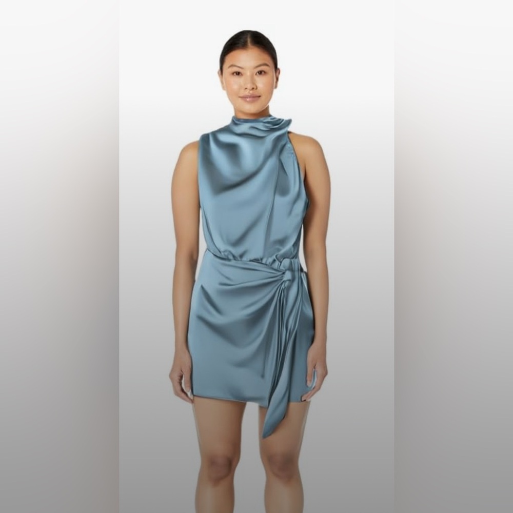 PrettyGarden One Shoulder Light Blue Satin Dress - Picture 12 of 12